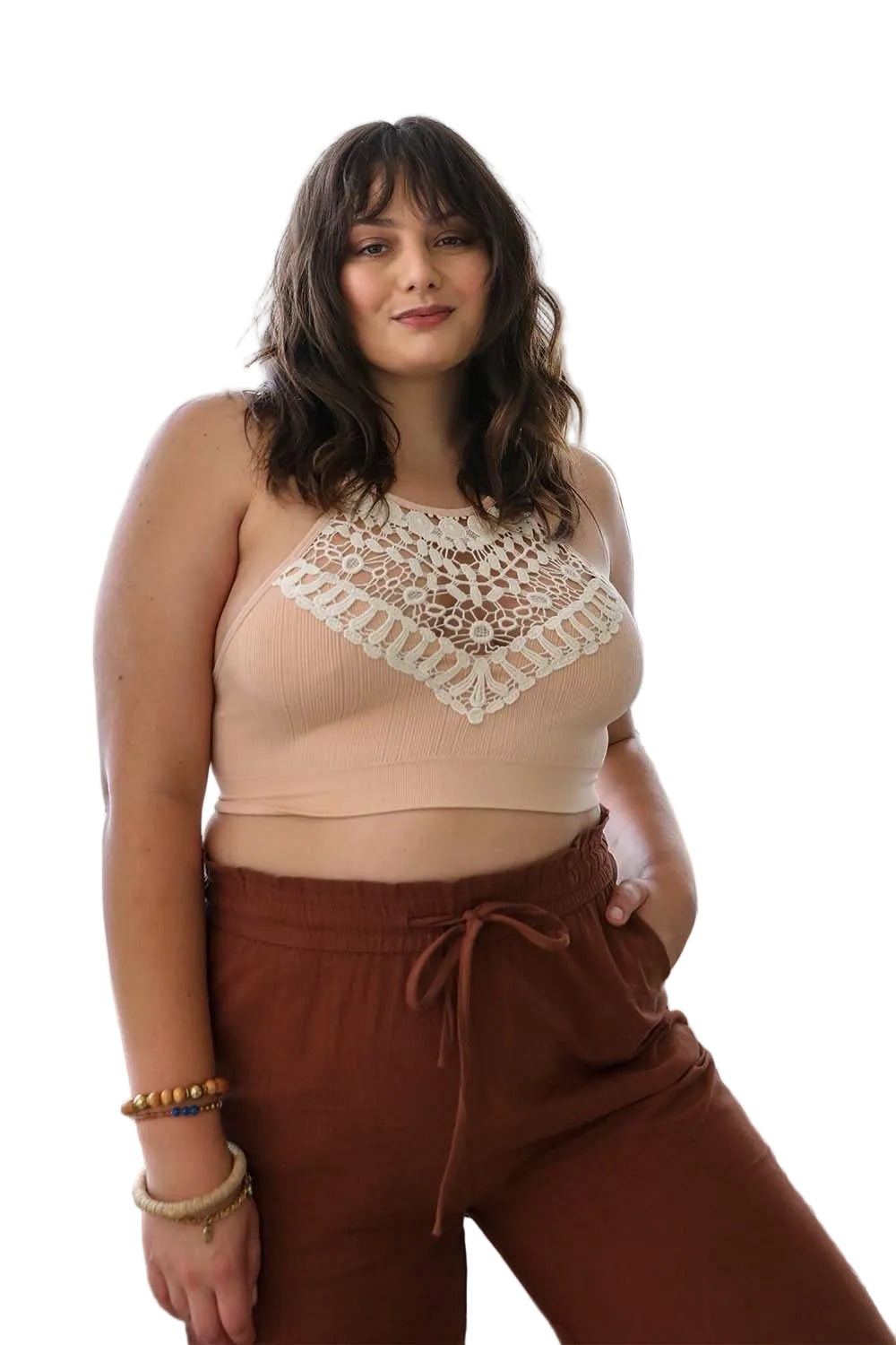 Crochet Lace High Neck Bralette – Halter Style with Cross-Back