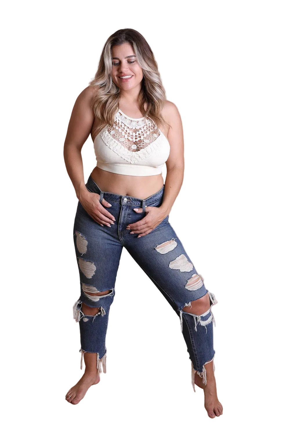 Crochet Lace High Neck Bralette – Halter Style with Cross-Back