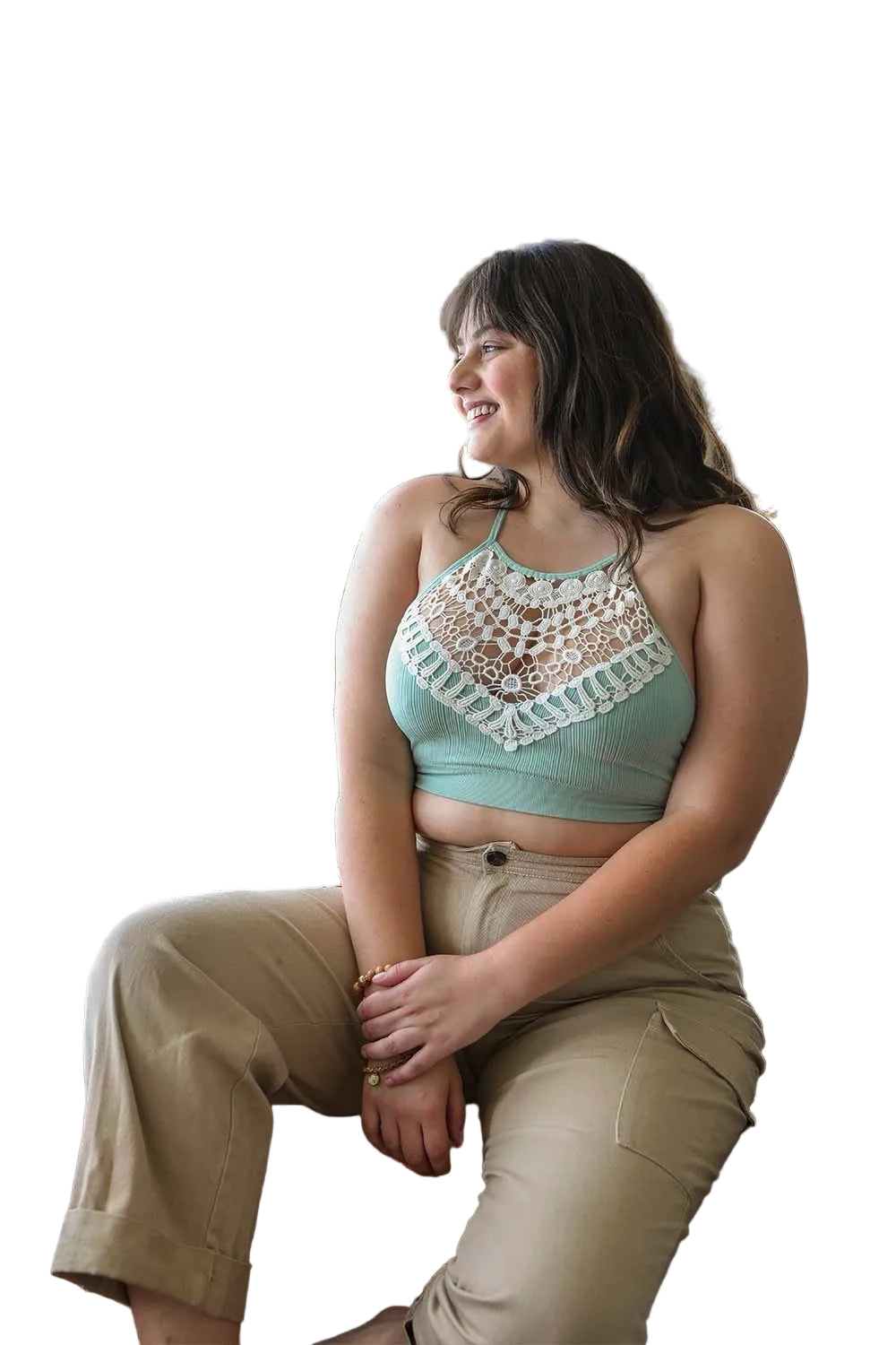 Crochet Lace High Neck Bralette – Halter Style with Cross-Back