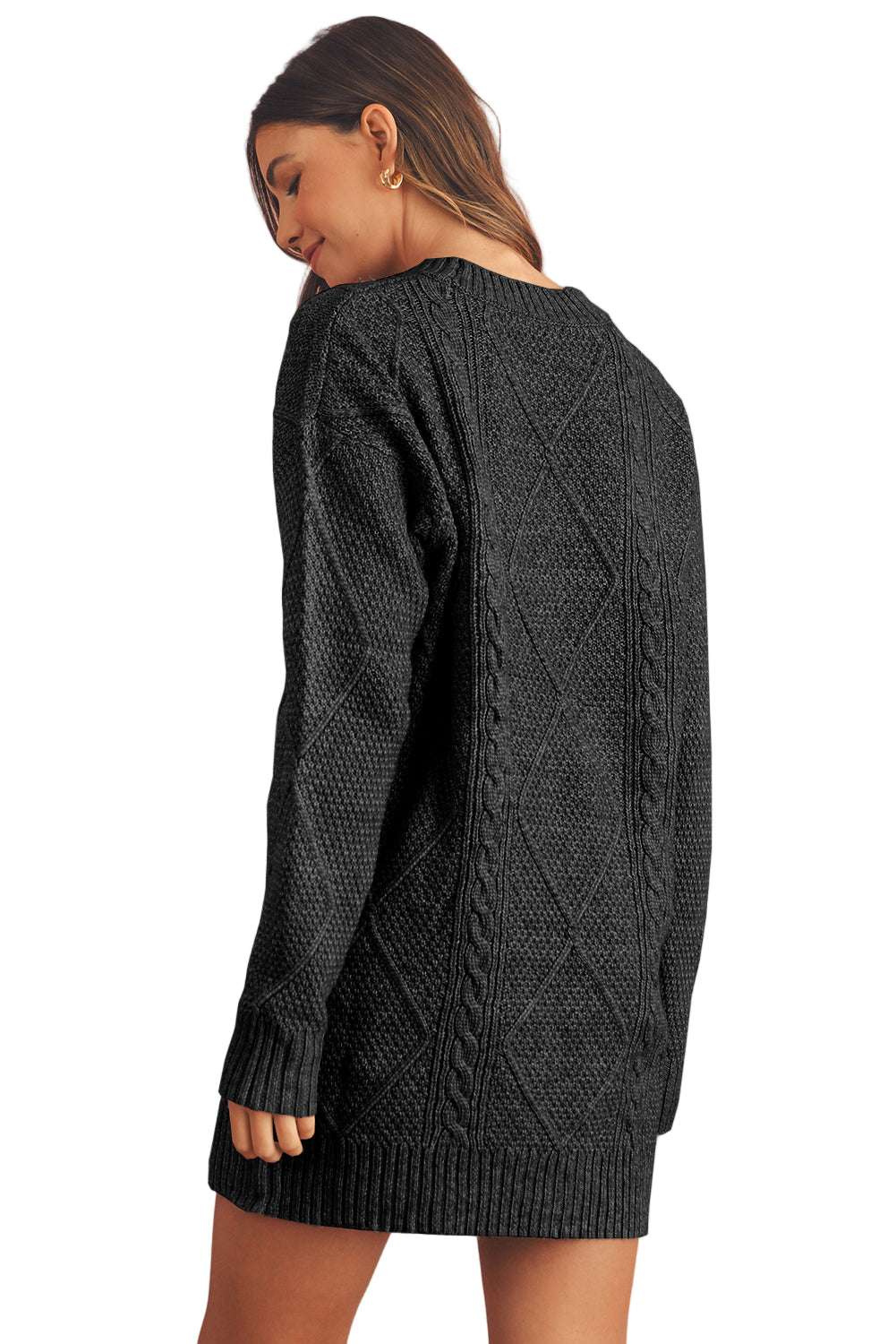 Mist Green Twist Cable Knit Drop Shoulder Loose Fit Sweater Dress