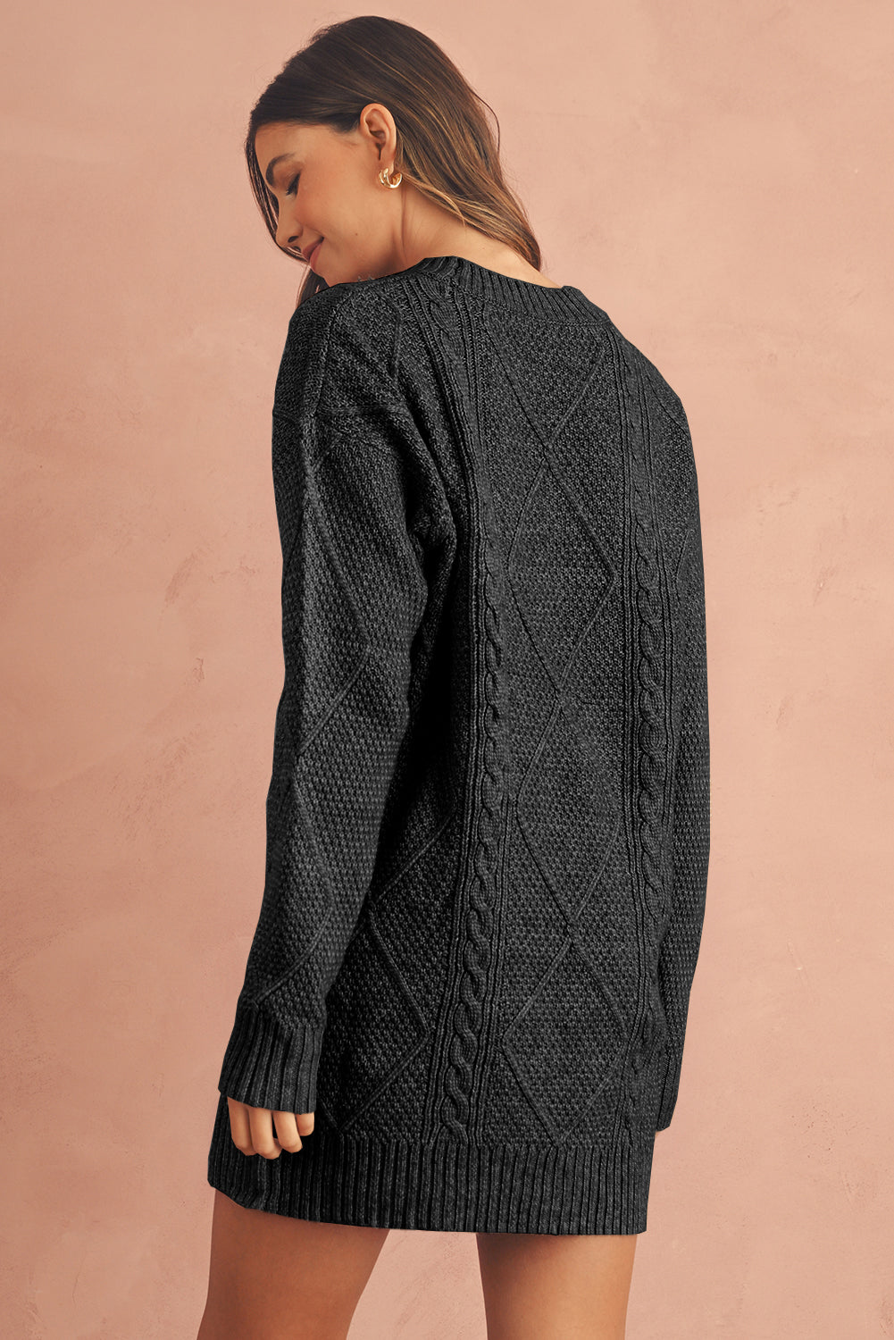 Mist Green Twist Cable Knit Drop Shoulder Loose Fit Sweater Dress