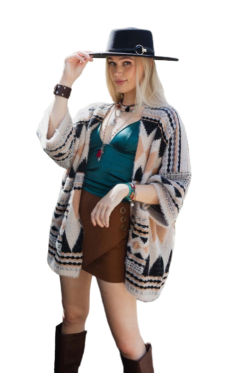 Faux Hair Aztec Pocket Ruana