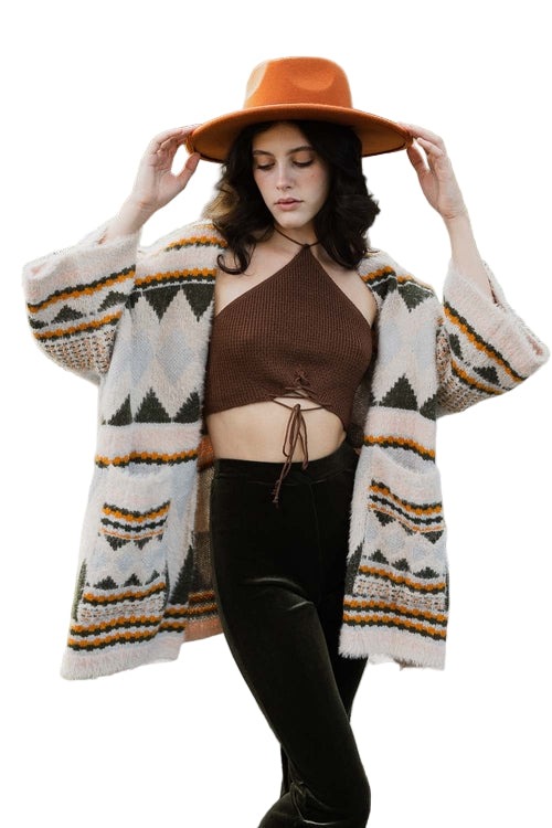 Faux Hair Aztec Pocket Ruana
