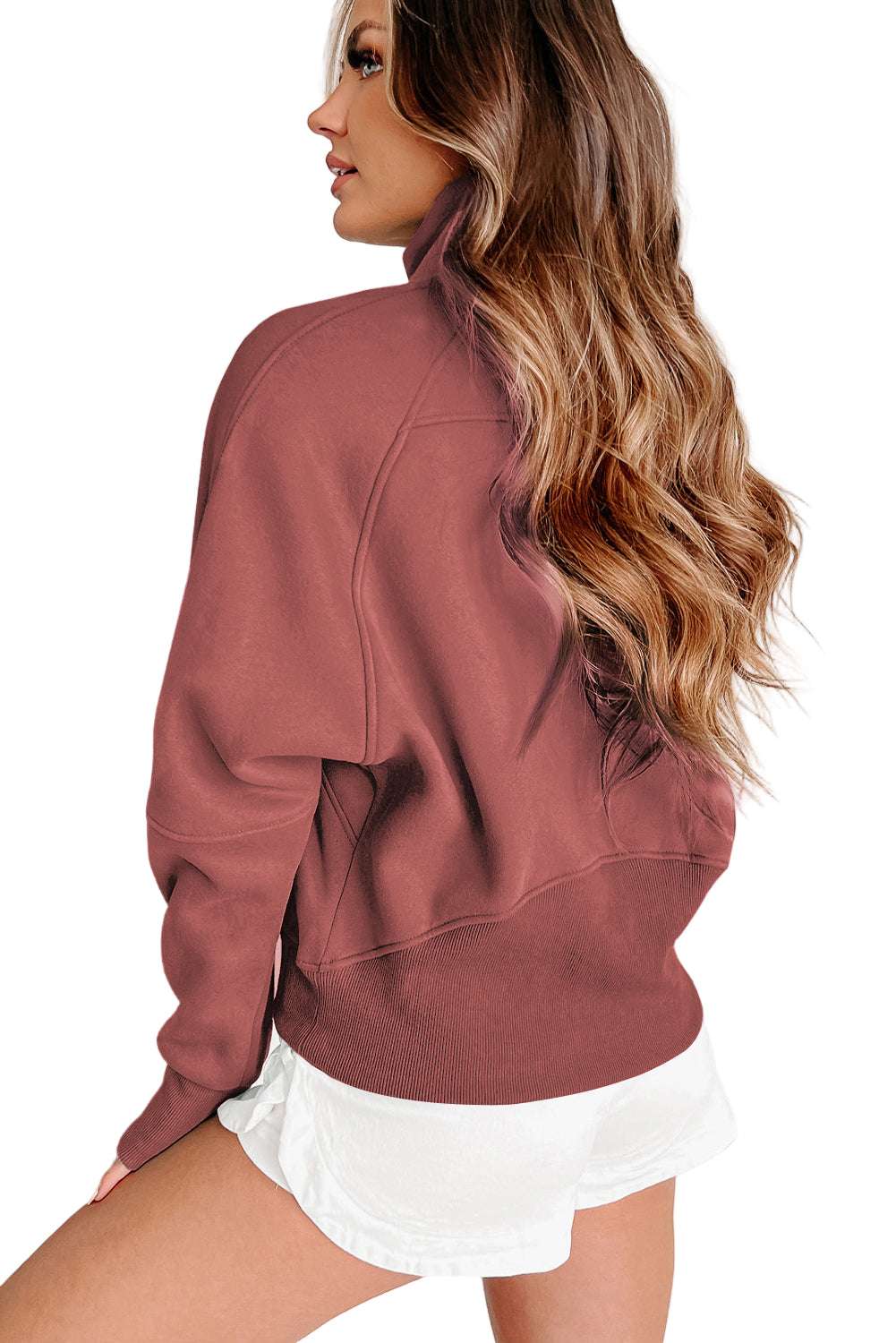Gray Zip Up Stand Collar Ribbed Thumbhole Sleeve Sweatshirt