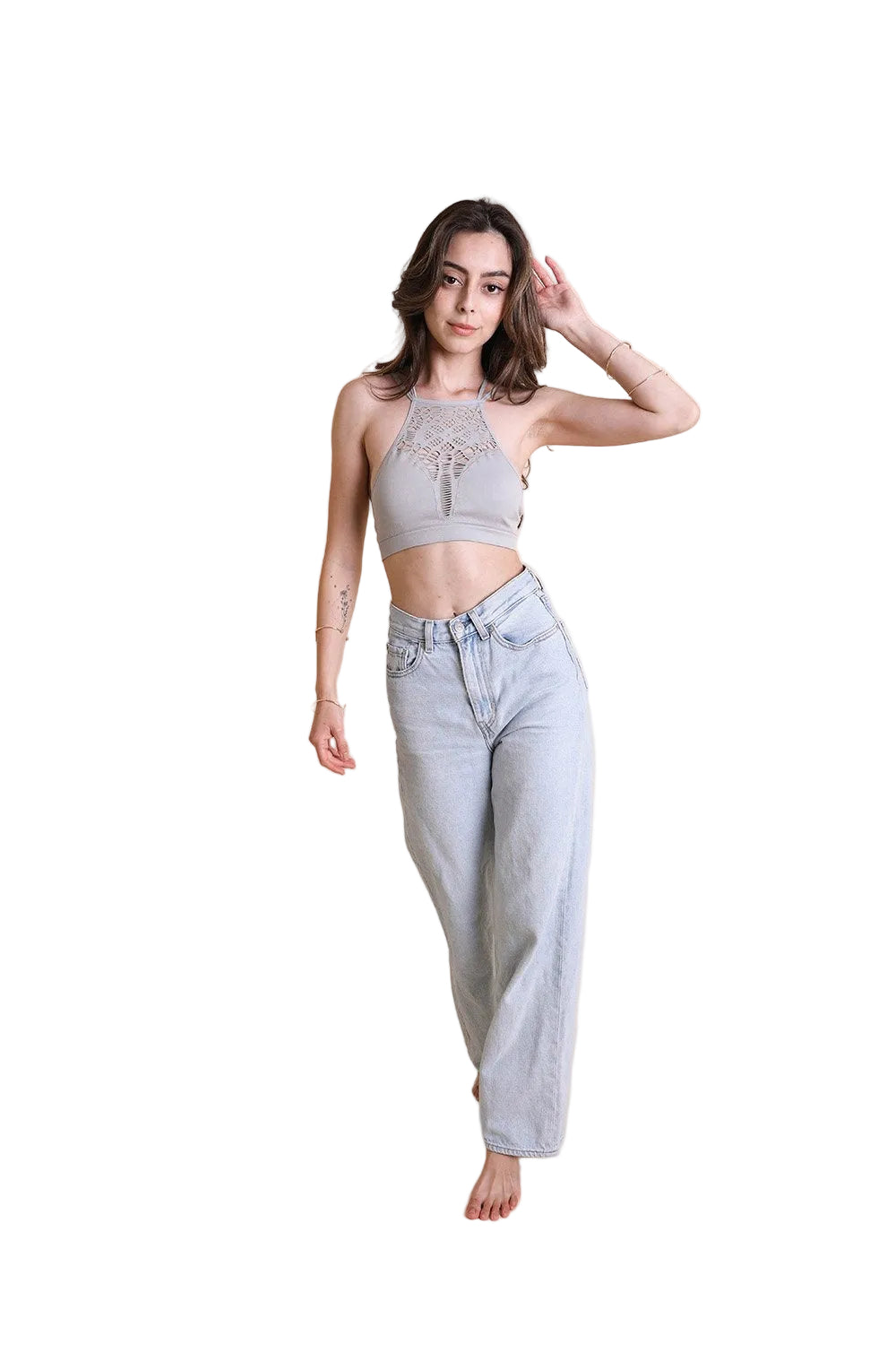 Floral Cutout Seamless High Neck