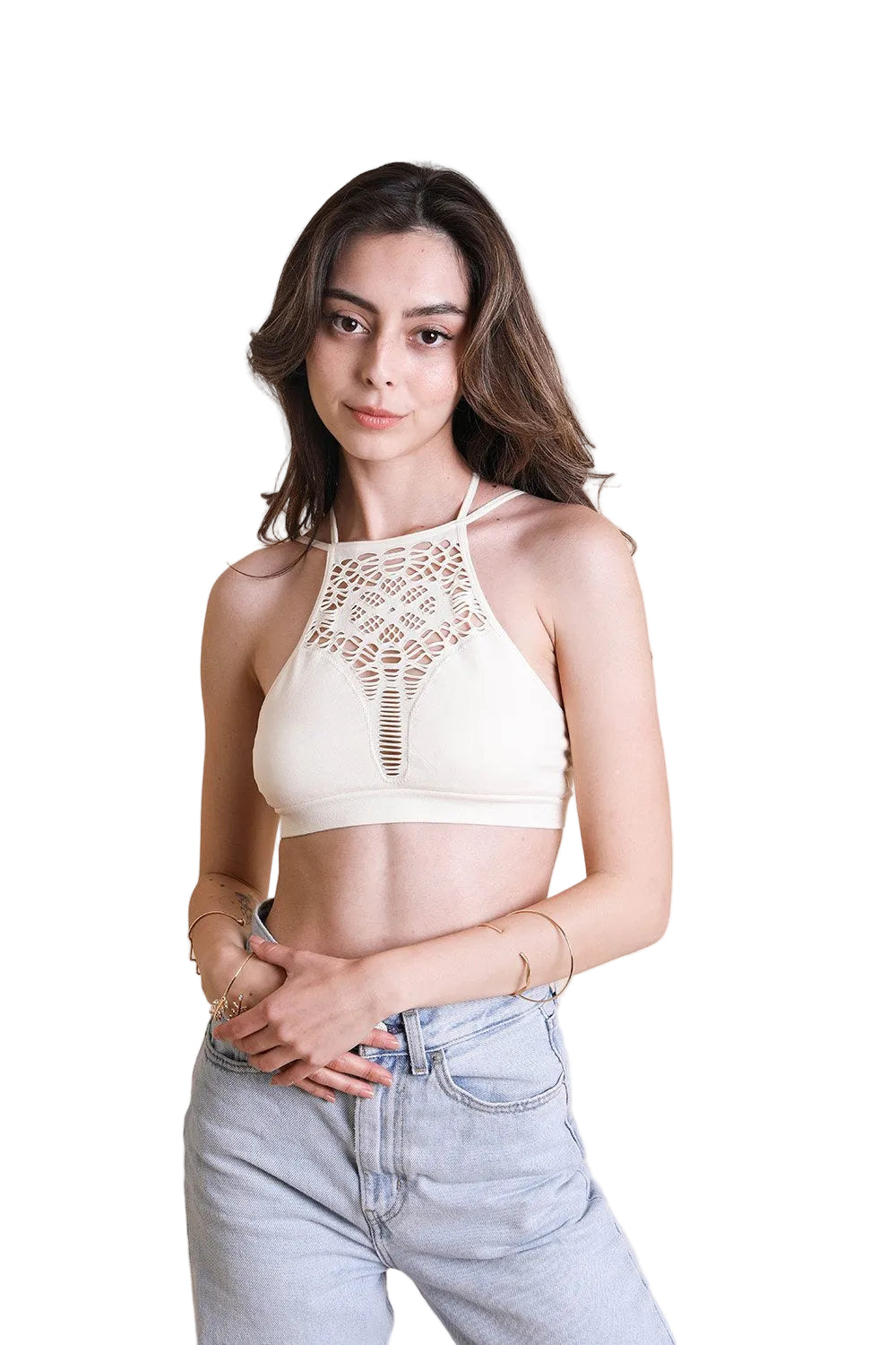 Floral Cutout Seamless High Neck