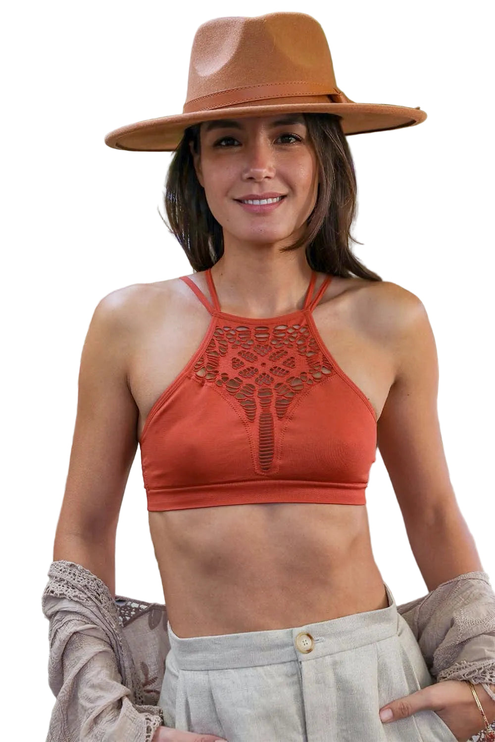 Floral Cutout Seamless High Neck