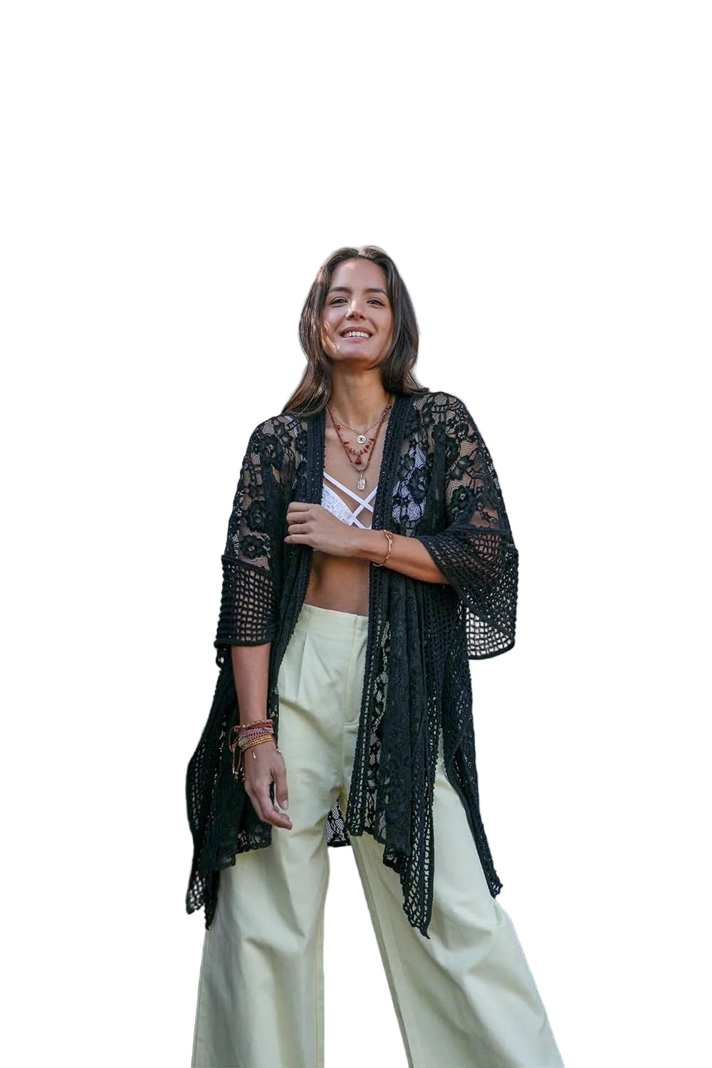 Open Front Floral Knit Kimono – Casual Elegance