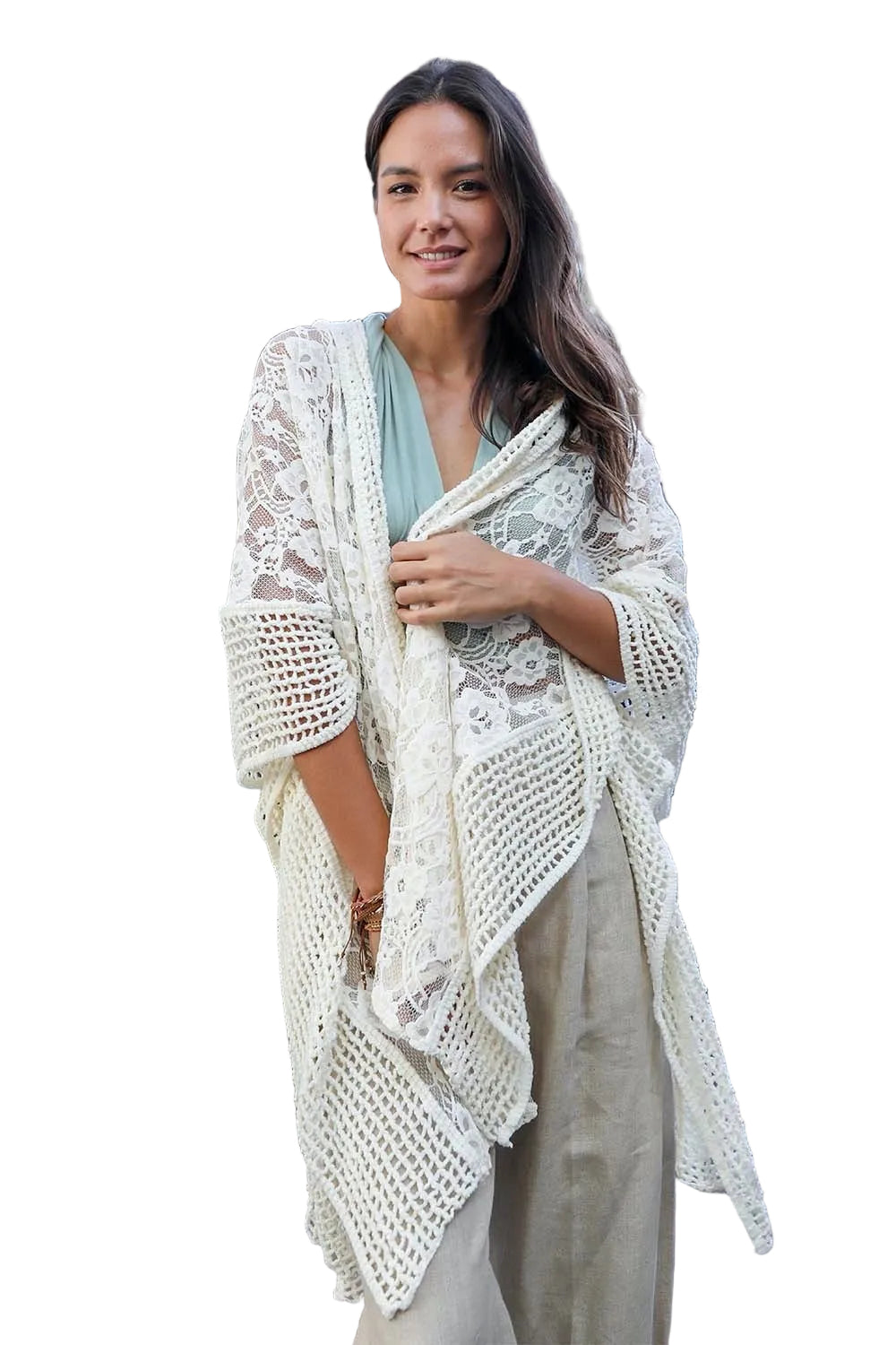 Open Front Floral Knit Kimono – Casual Elegance