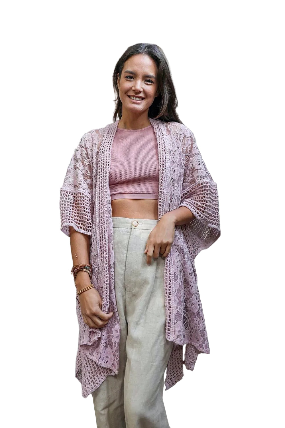 Open Front Floral Knit Kimono – Casual Elegance