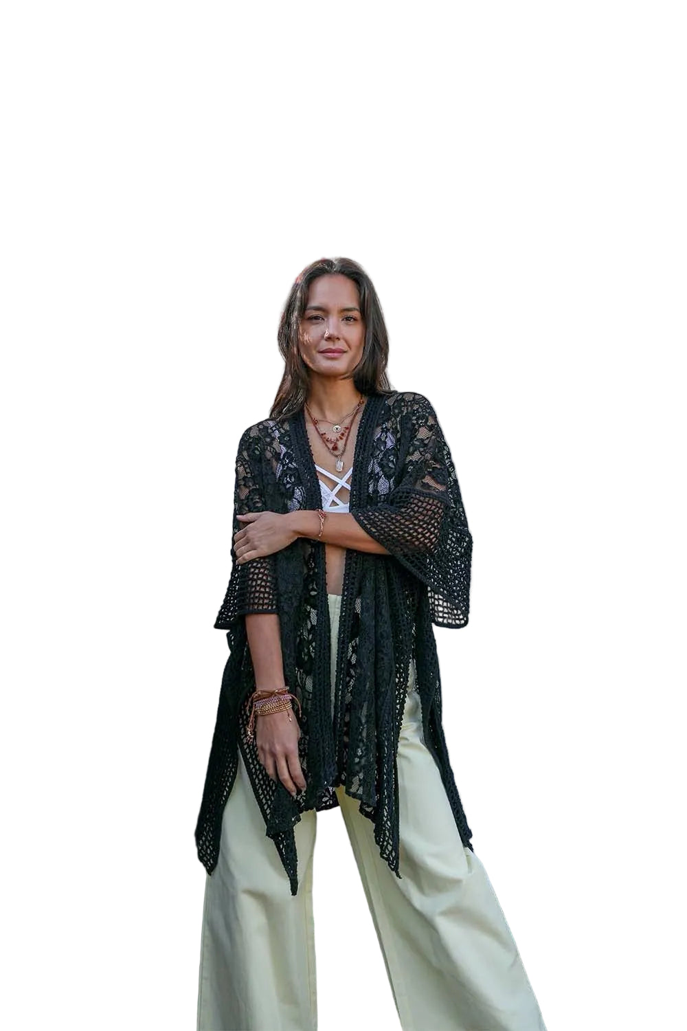 Open Front Floral Knit Kimono – Casual Elegance