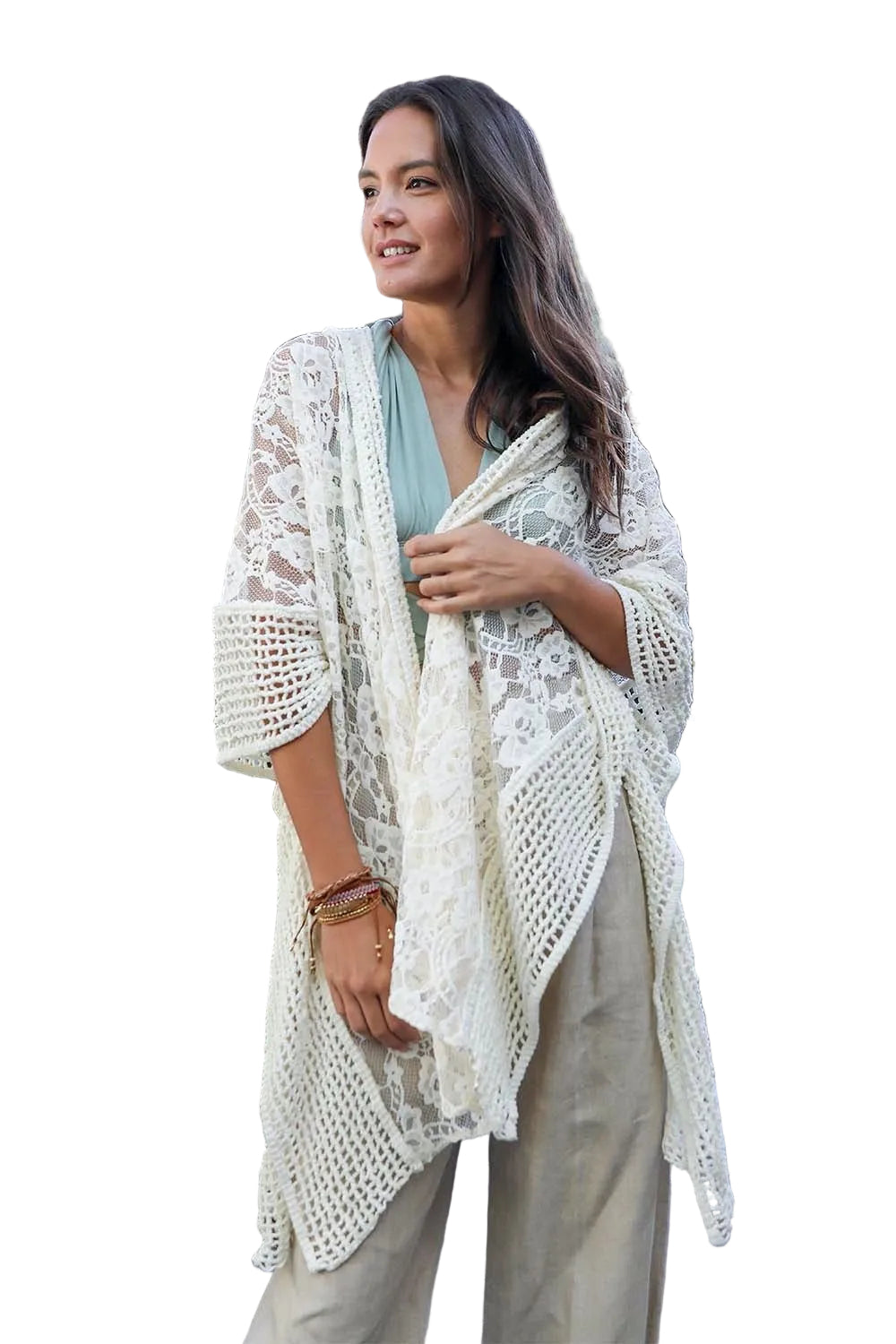 Open Front Floral Knit Kimono – Casual Elegance
