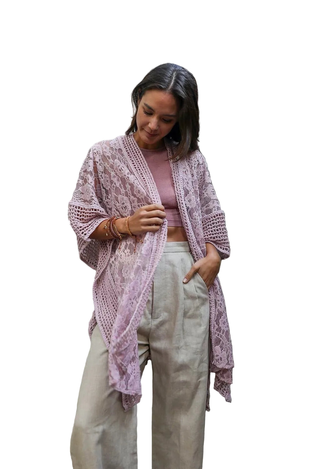 Open Front Floral Knit Kimono – Casual Elegance