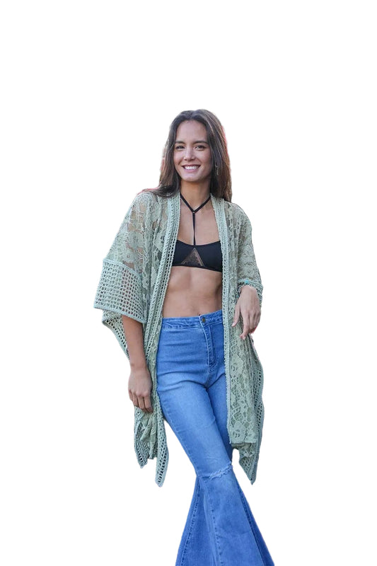 Open Front Floral Knit Kimono – Casual Elegance