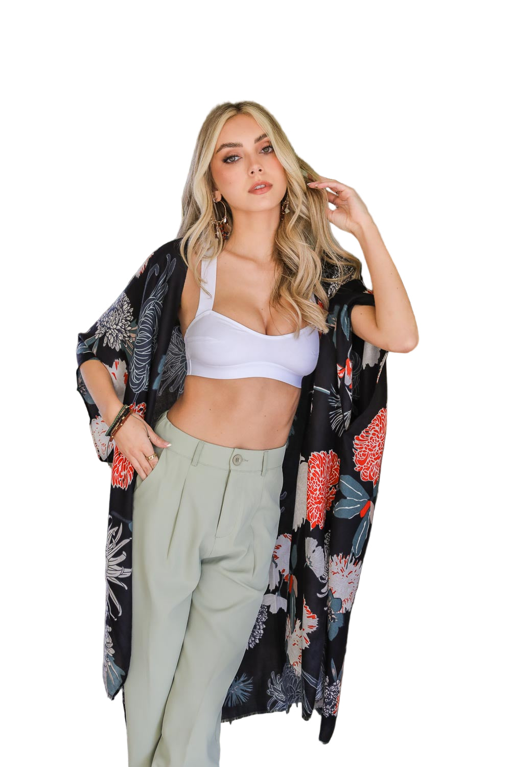 Floral Motif Combo Kimono