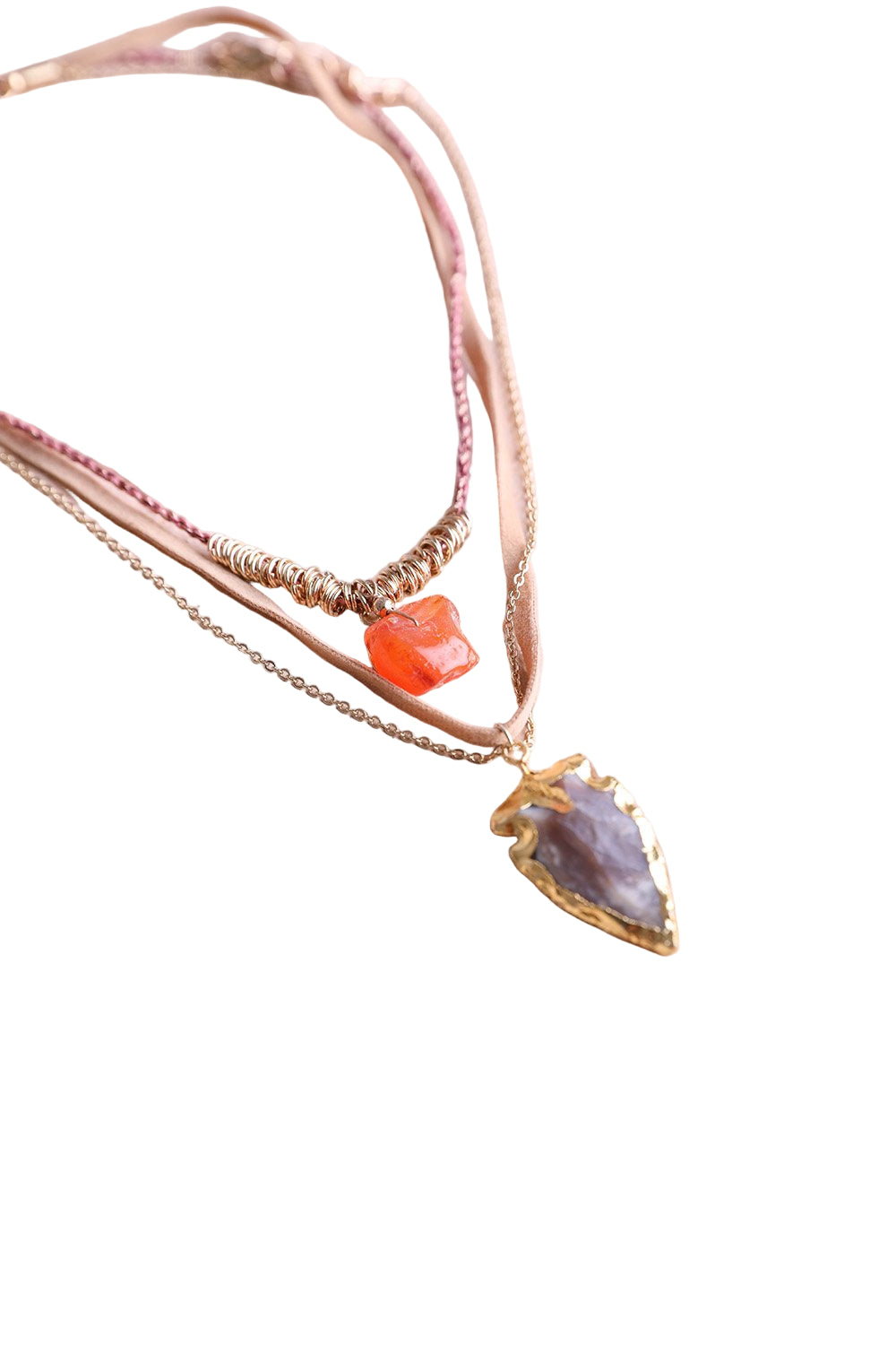 Carnelian & Brown Agate Suede Necklace
