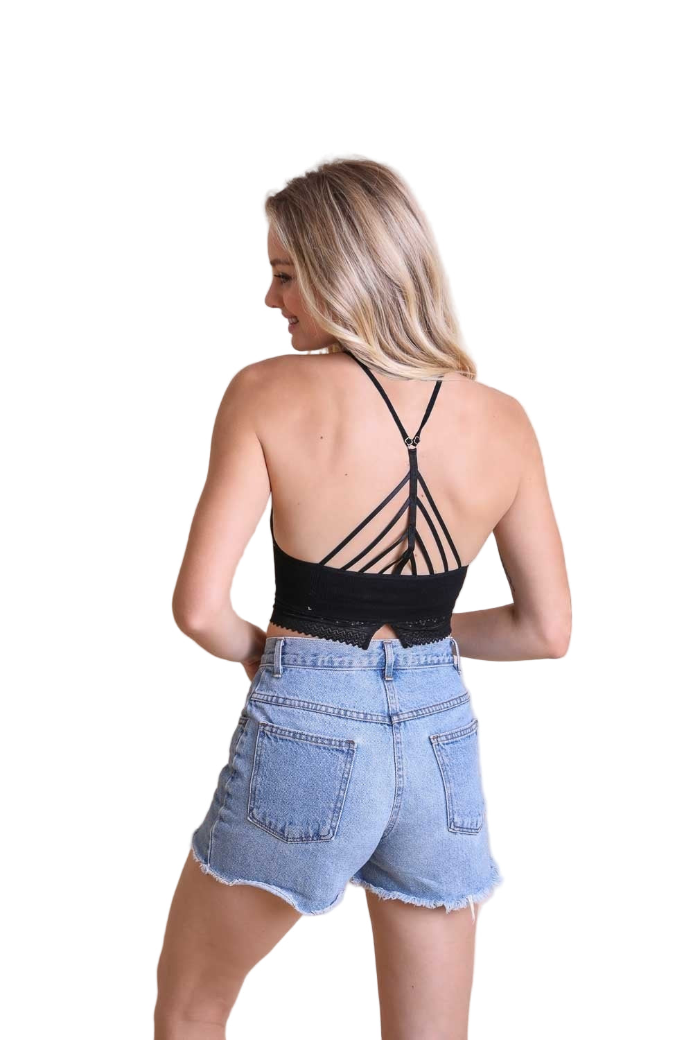 High Neck Crochet Trim Bralette