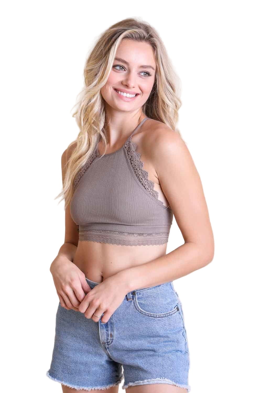 High Neck Crochet Trim Bralette