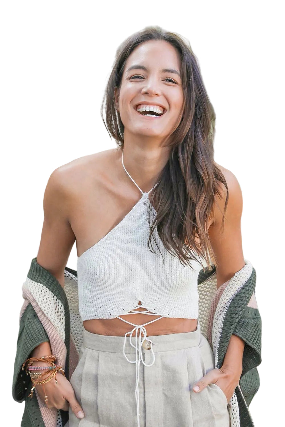 Lace-up Halter Knit Bralette