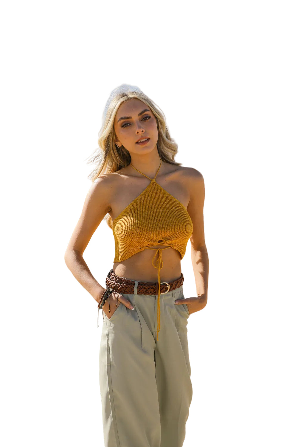 Lace-up Halter Knit Bralette