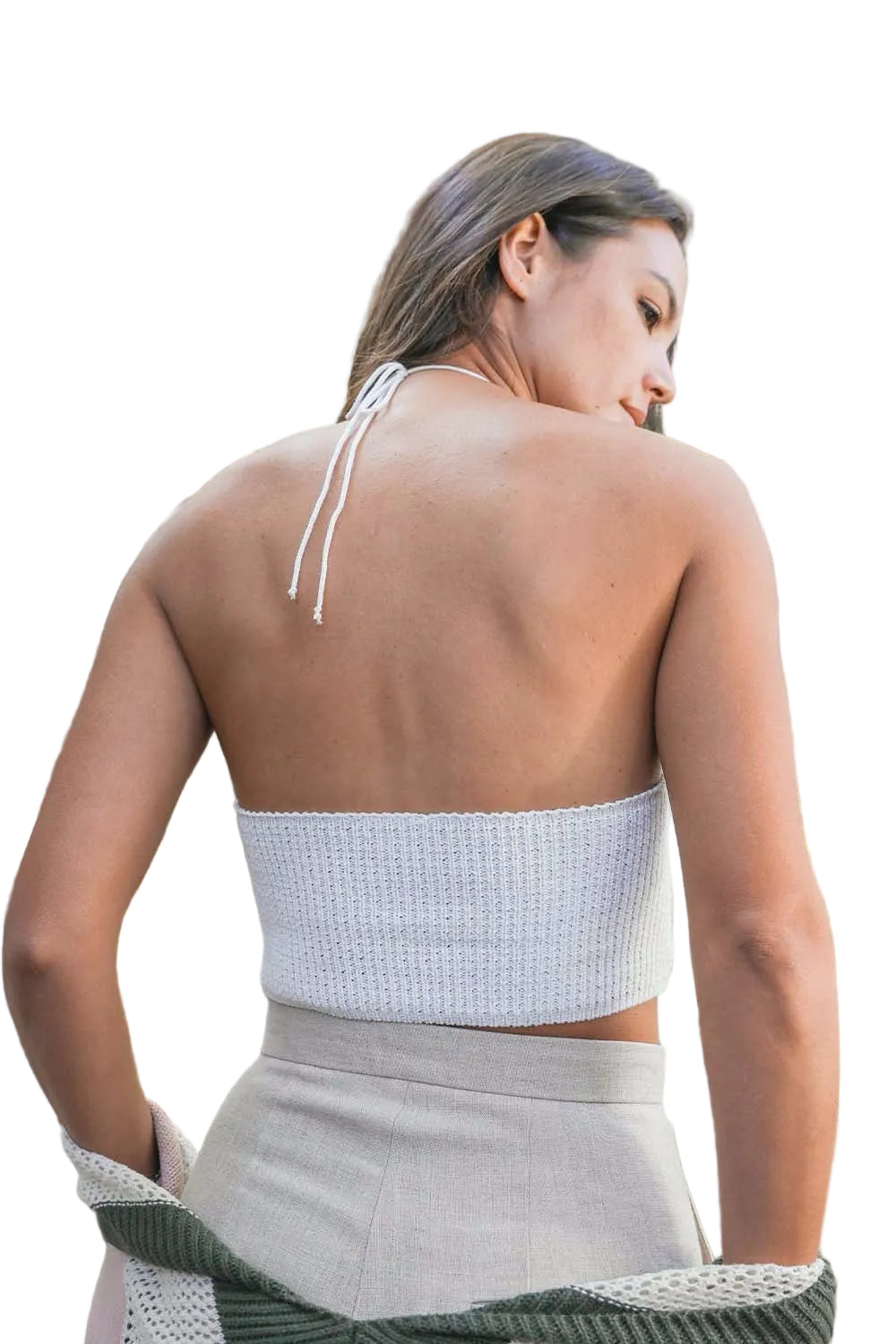 Lace-up Halter Knit Bralette