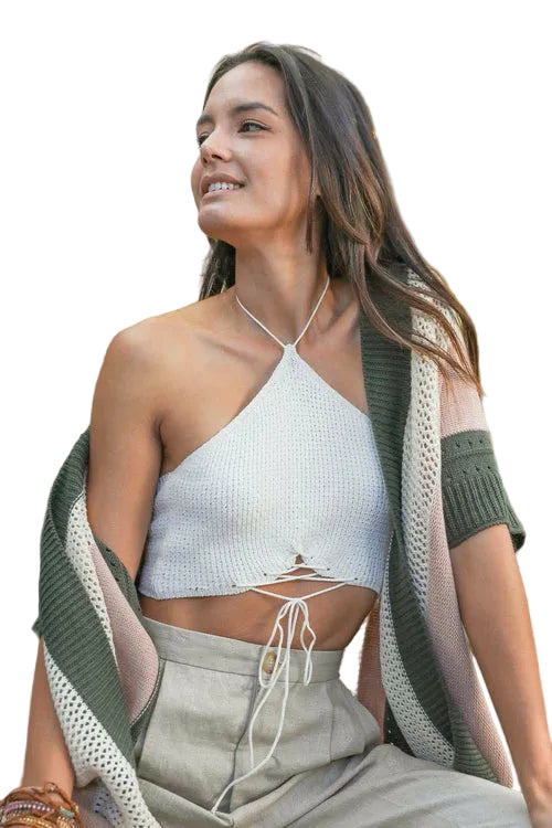 Lace-up Halter Knit Bralette
