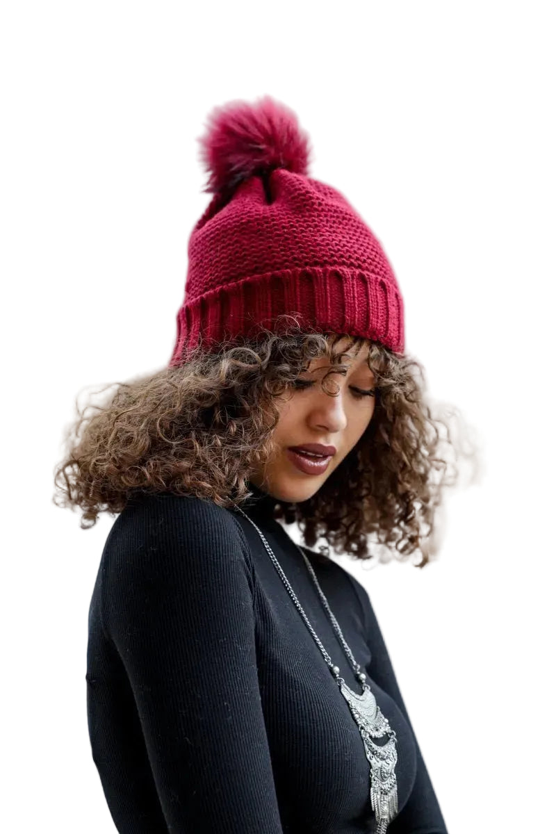 Pom Beanie with Faux Sherpa Lining