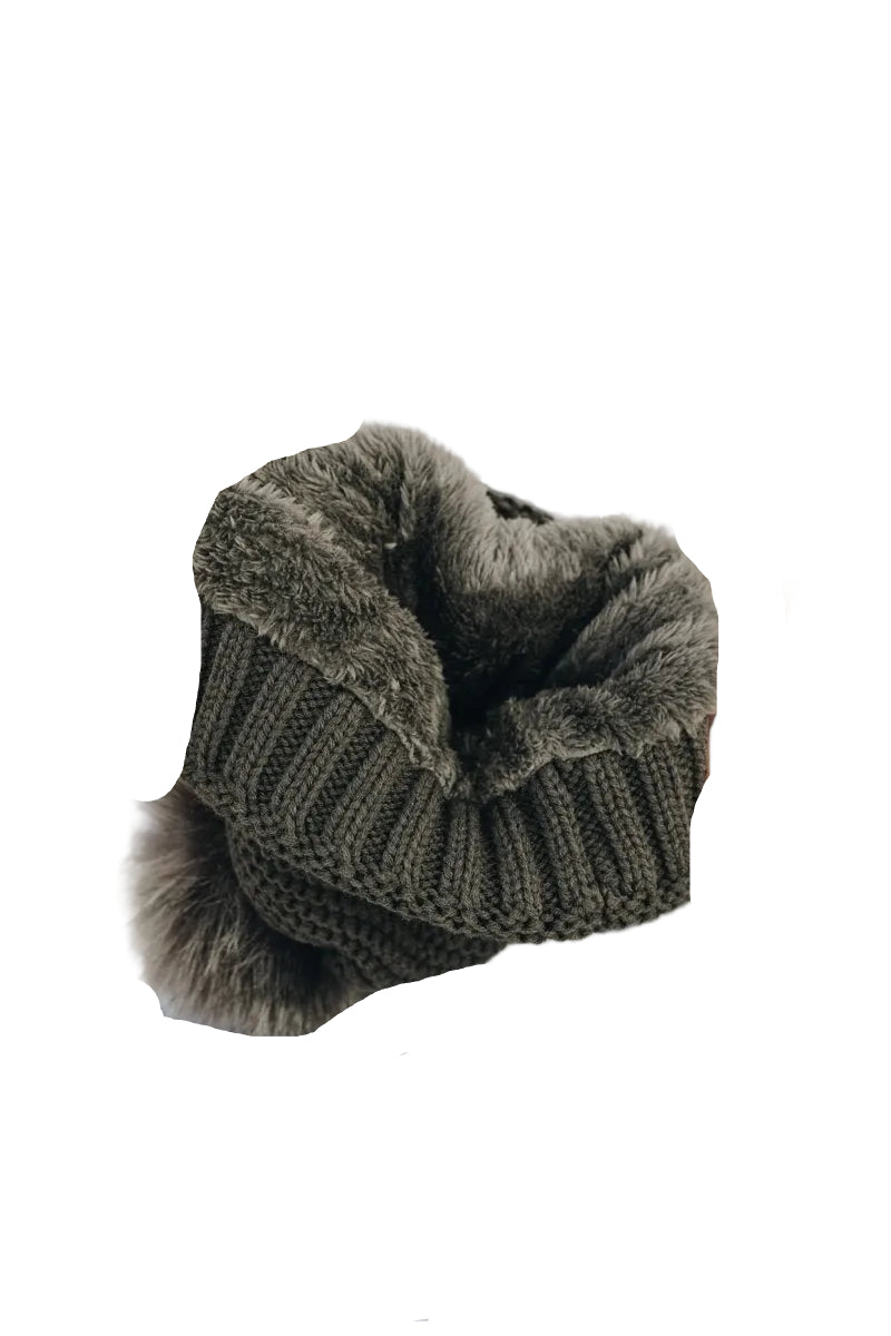Pom Beanie with Faux Sherpa Lining