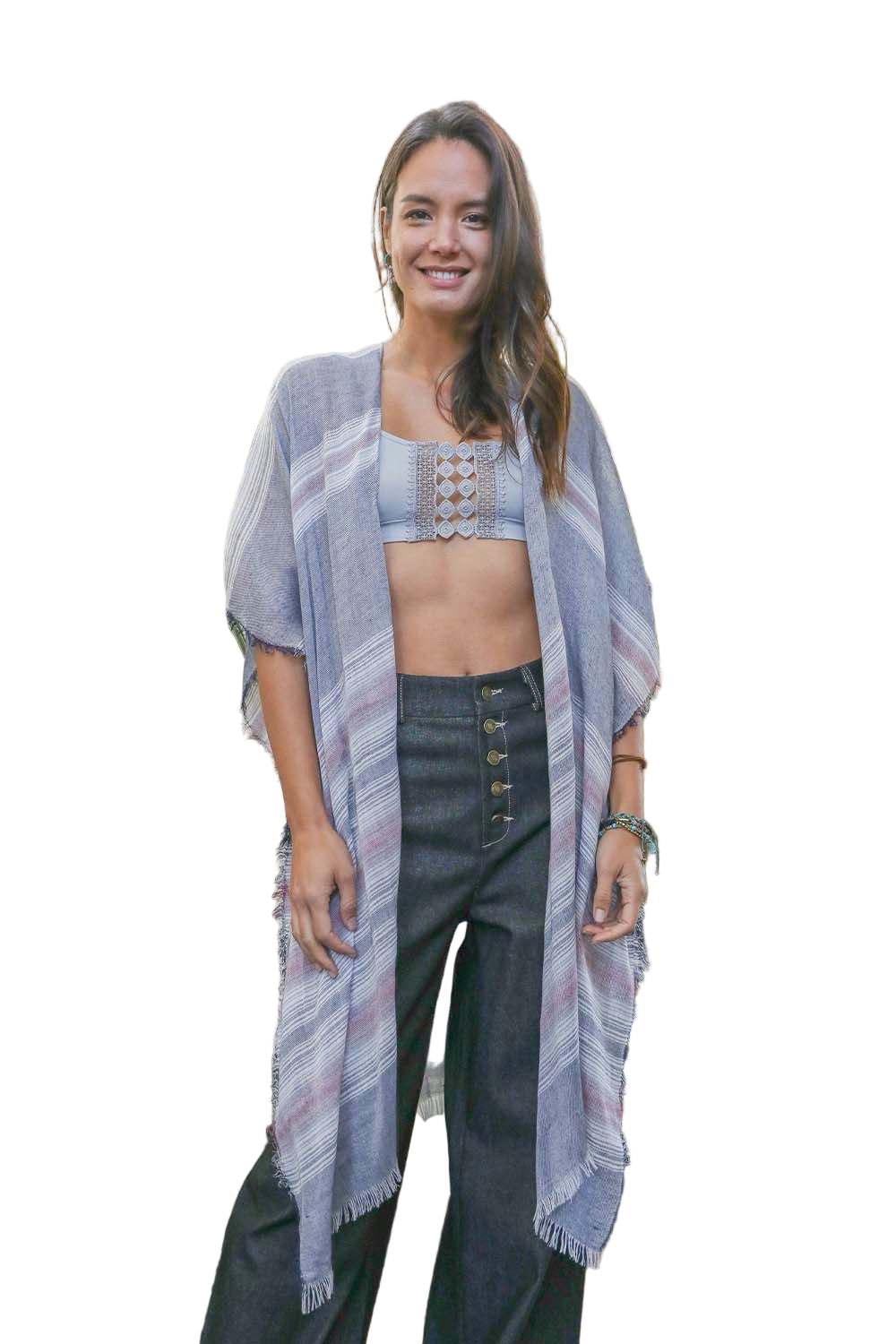 Striped Frayed Colorful Kimono