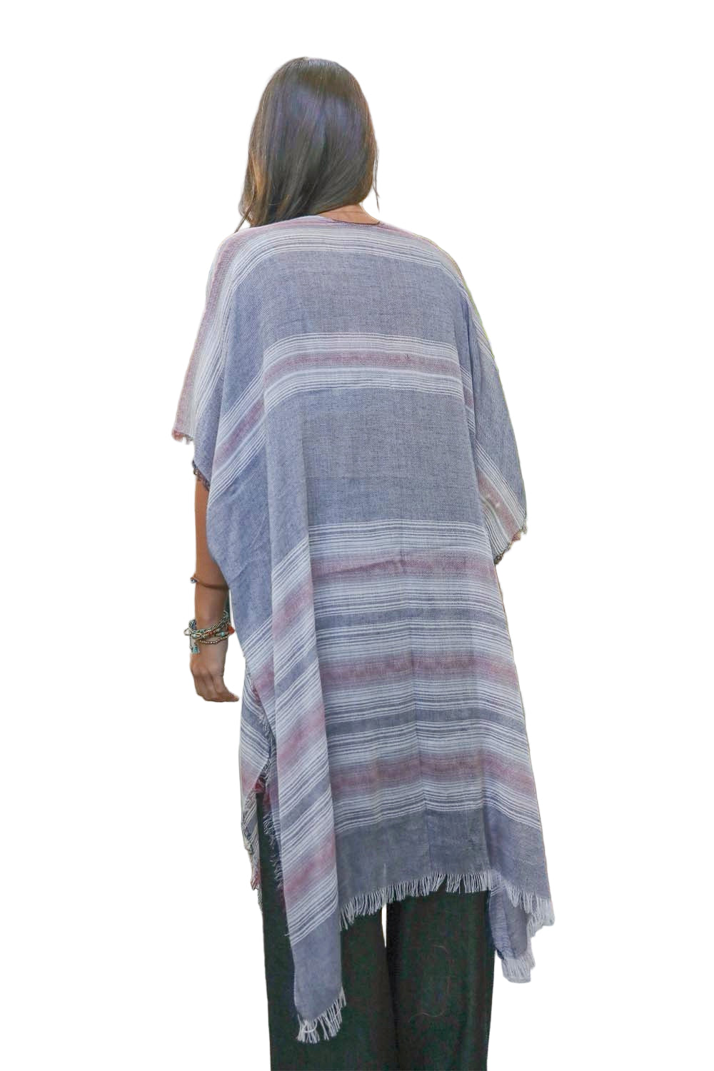 Striped Frayed Colorful Kimono