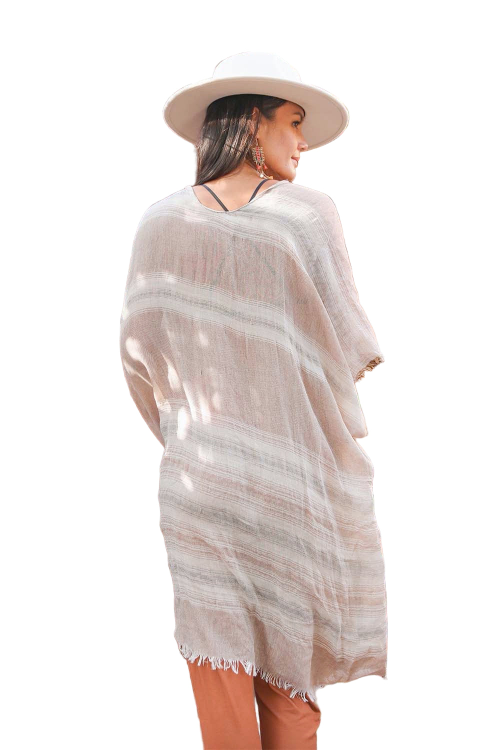 Striped Frayed Colorful Kimono