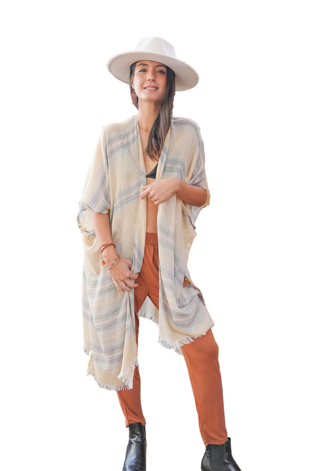 Striped Frayed Colorful Kimono
