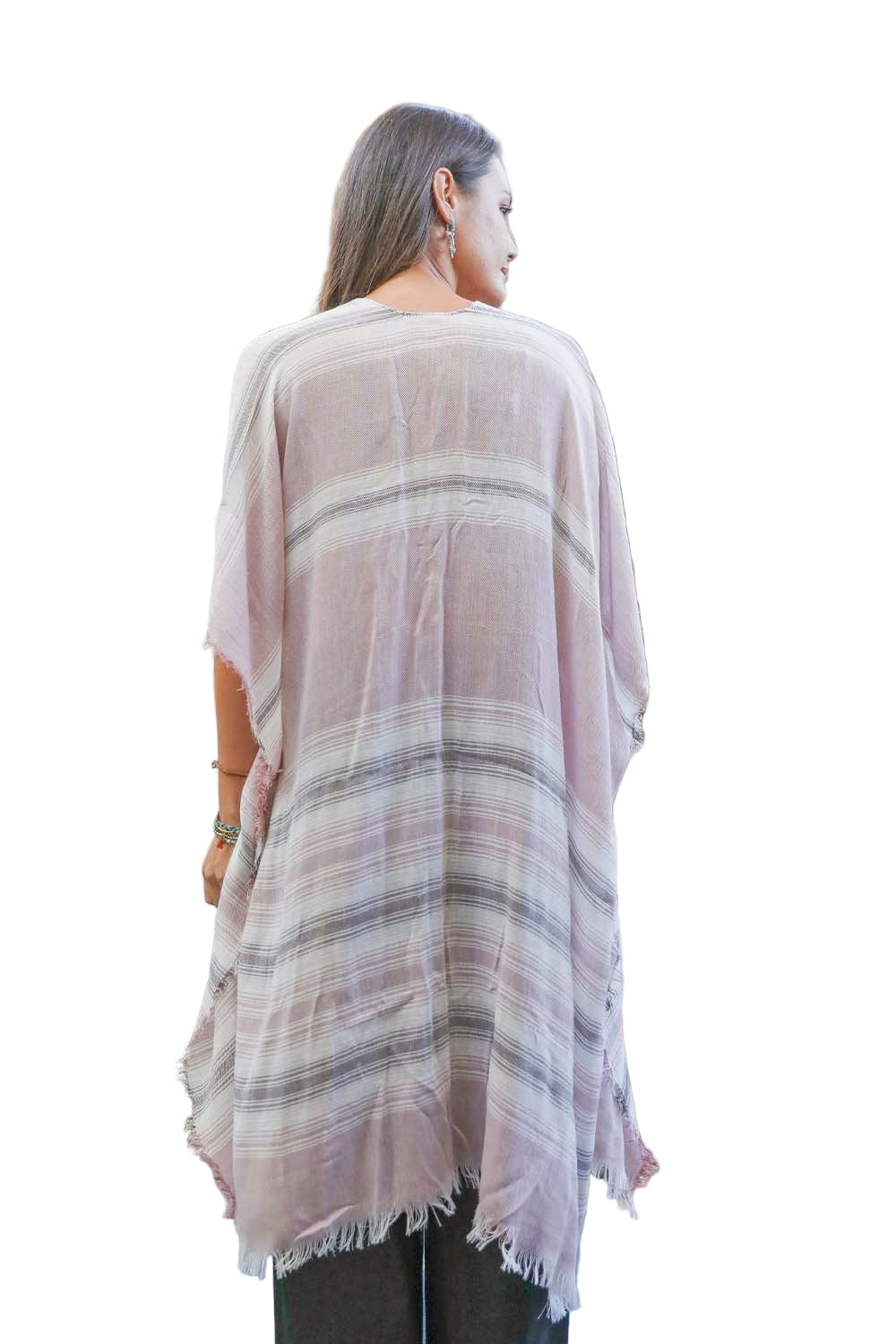 Striped Frayed Colorful Kimono