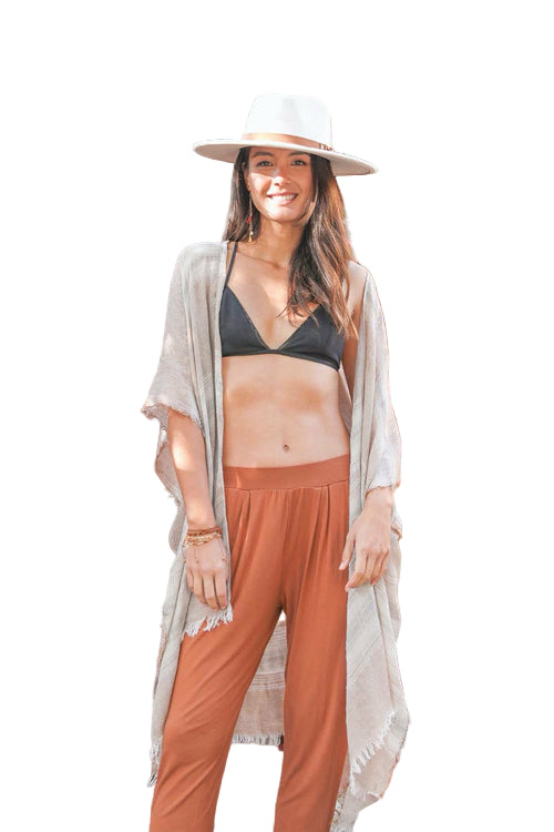 Striped Frayed Colorful Kimono