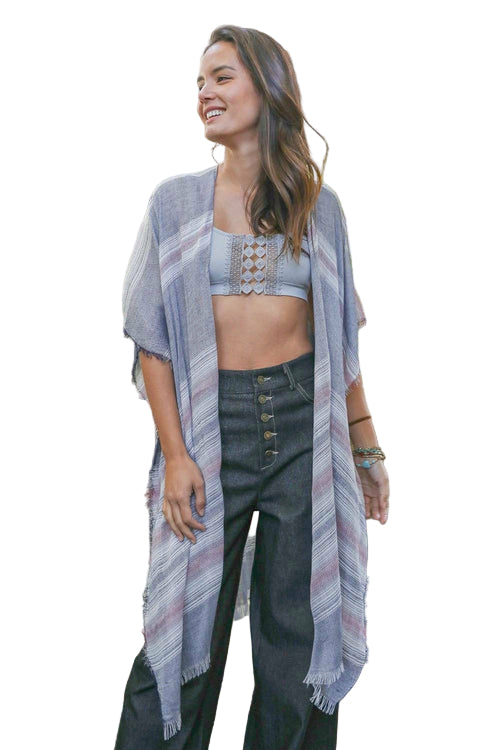 Striped Frayed Colorful Kimono