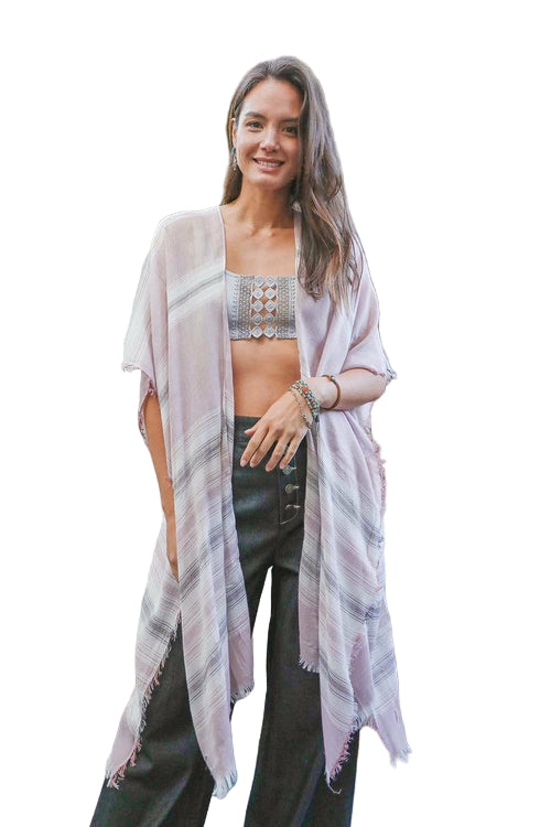 Striped Frayed Colorful Kimono