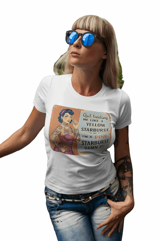 Vintage Tattooed Pin Up Pink Starburst Slim Fit Graphic Tee