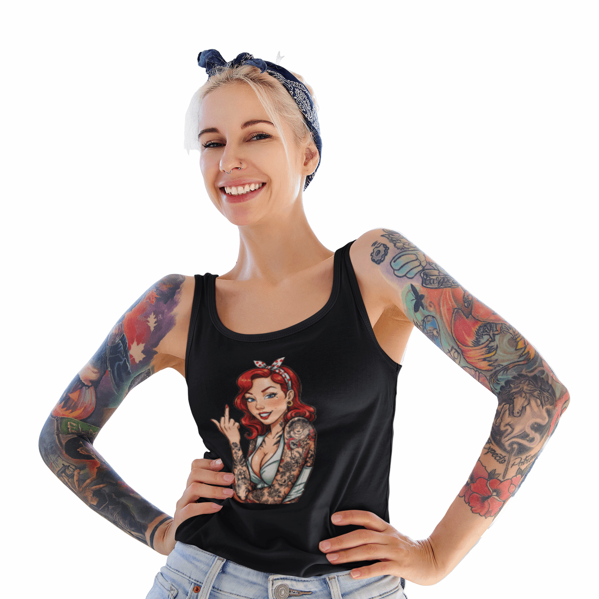 Vintage Tattooed Pin Up With Middle Finger Racerback Tank