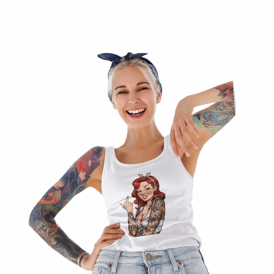 Vintage Tattooed Pin Up With Middle Finger Racerback Tank