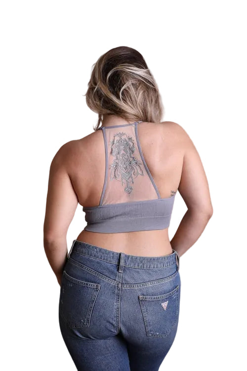 Tattoo Back Bralette – Seamless Design with Mesh Detail