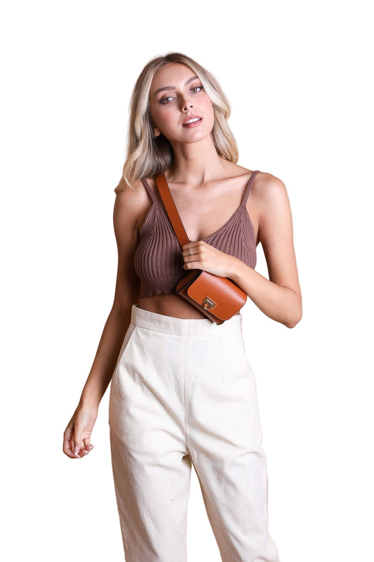Mini Faux Leather Belt Bag – Chic with Gold Link Chain
